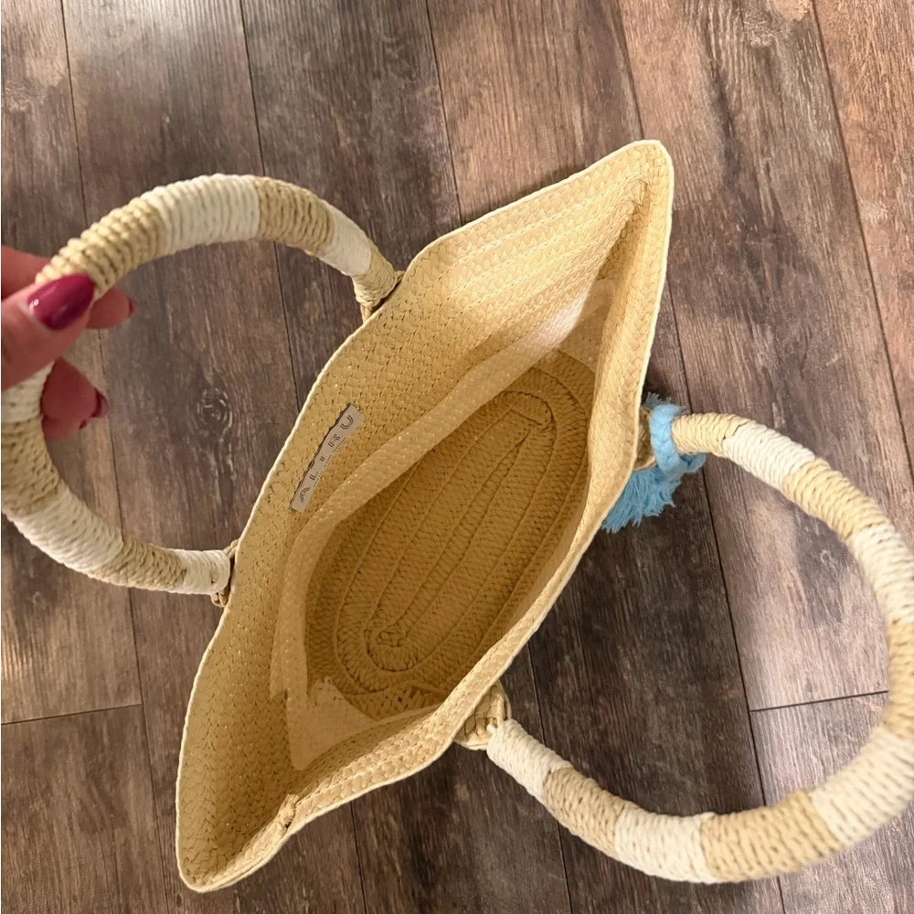 Altru Tan and Cream Tote with Blue Tassel